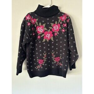Vintage Dressing Room Turtleneck Sweater With Rose Pattern Detail Size Large